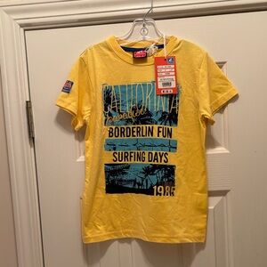 NWT Borderline Yellow Graphic T-Shirt with Surfing Print